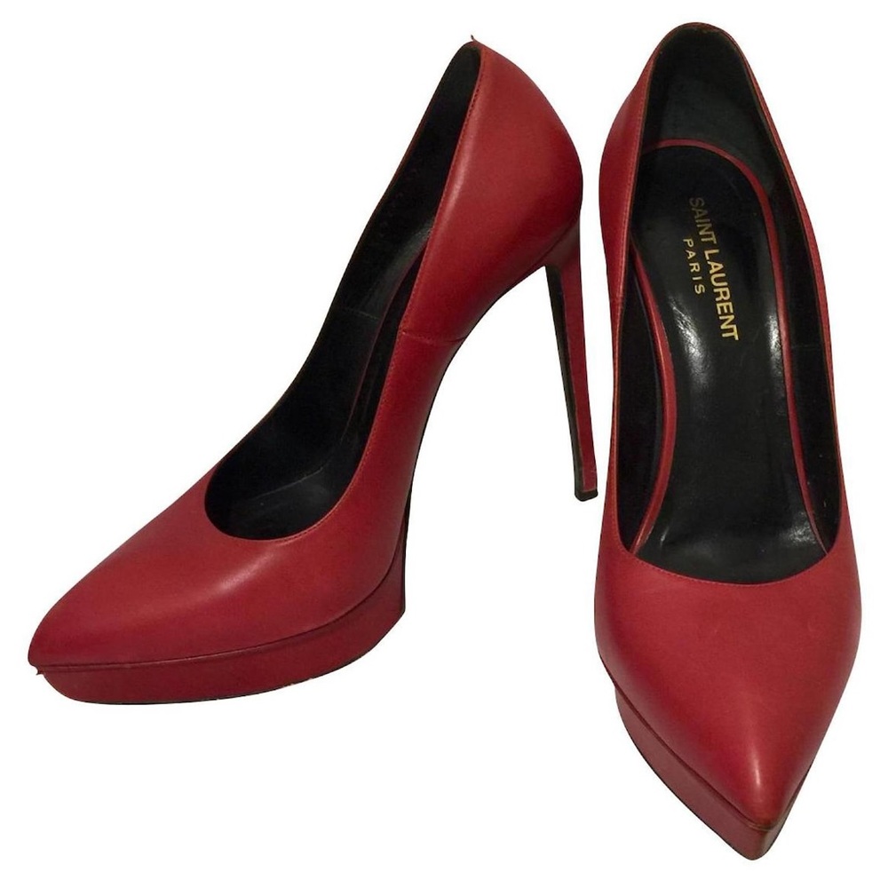YSL Red Janis Leather Platform Pumps